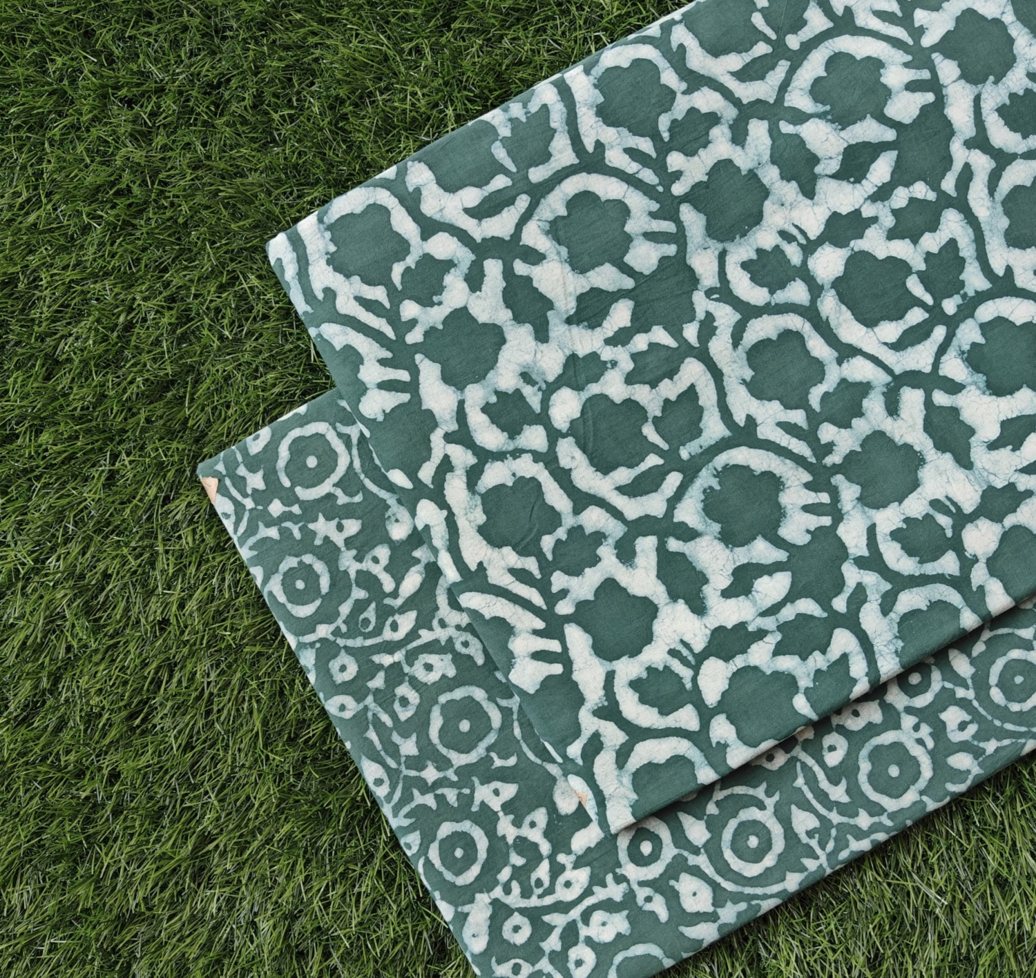 Sage Floral Aura – Cotton (60×60) Cambric Bagru Dabu Floral & Mandala Print Suit Set | Top 2.50 MTR + Bottom 2.50 MTR