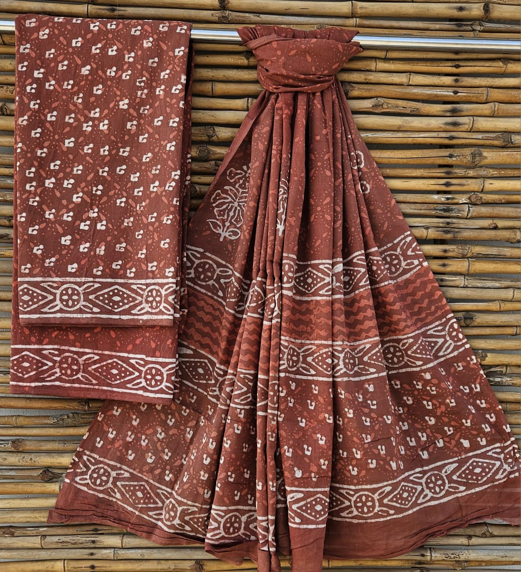 Rustic Brown Jaipuri Hand-Block Print Cotton Suit Set