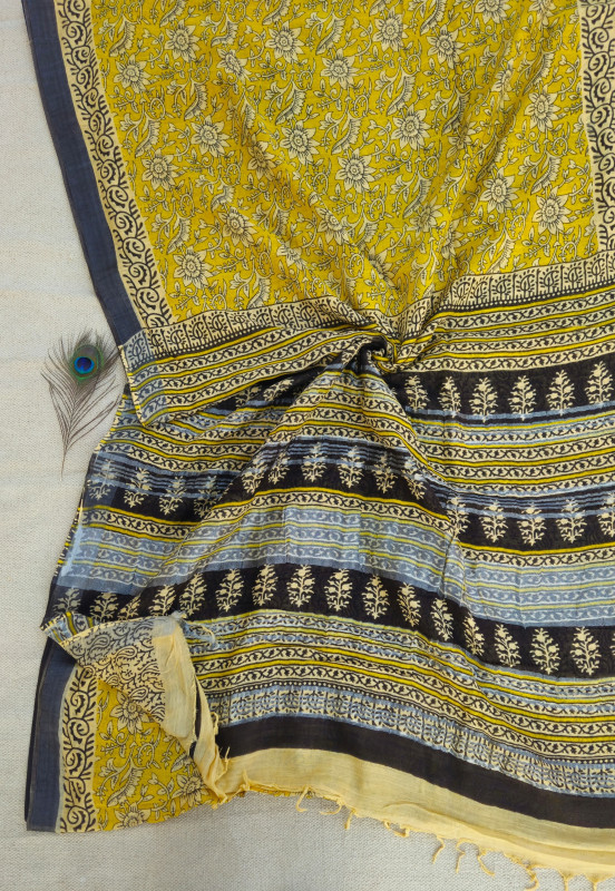 Bagru print chanderi silk saree