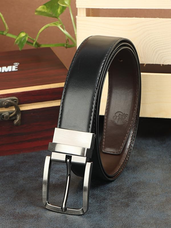 ZEVORA Reversible Vegan Leather Belt for Men - Black & Brown, 2-in-1 Formal/Casual Design, Premium Chrome Buckle, Ideal Gift for Birthdays & Anniversaries Rakhi set for brother