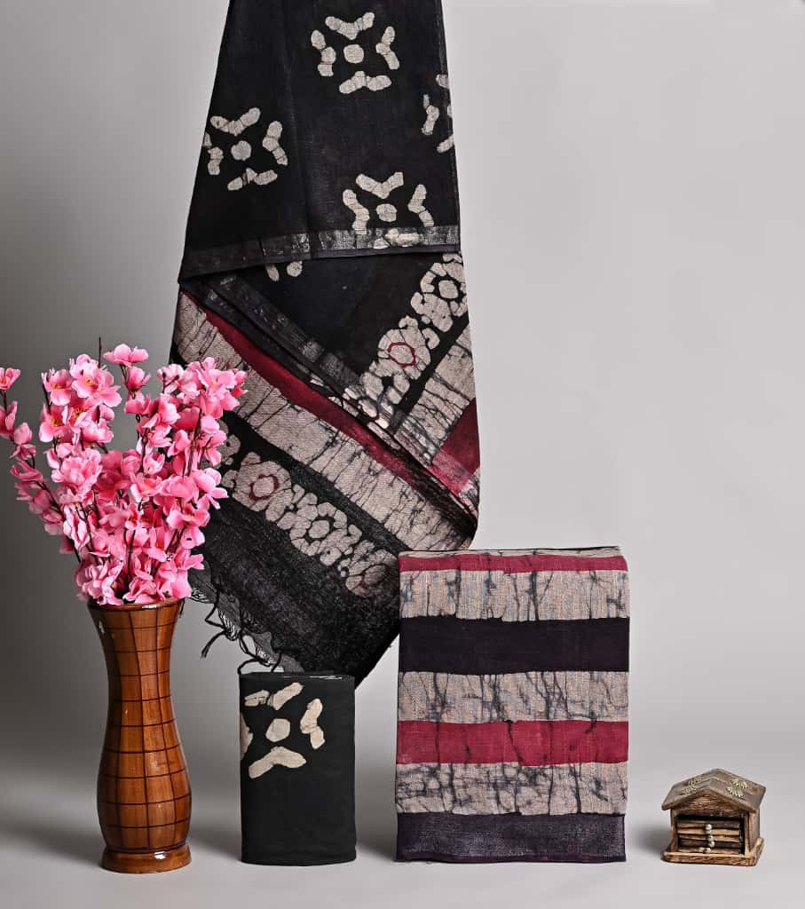 Black & Red Bagru Print Linen Cotton Suit