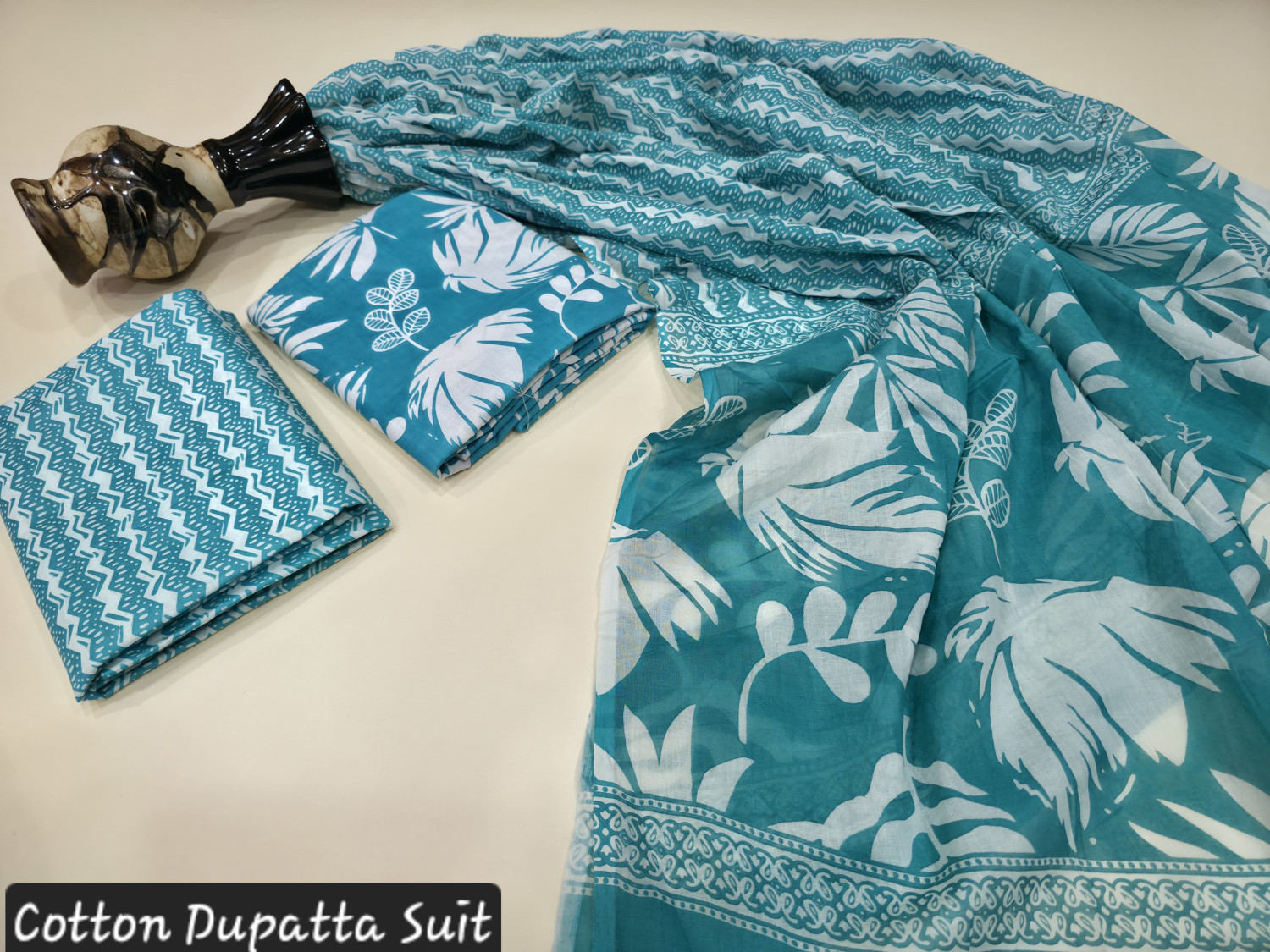 Teal Blue/Aqua Floral Hand Block Print.