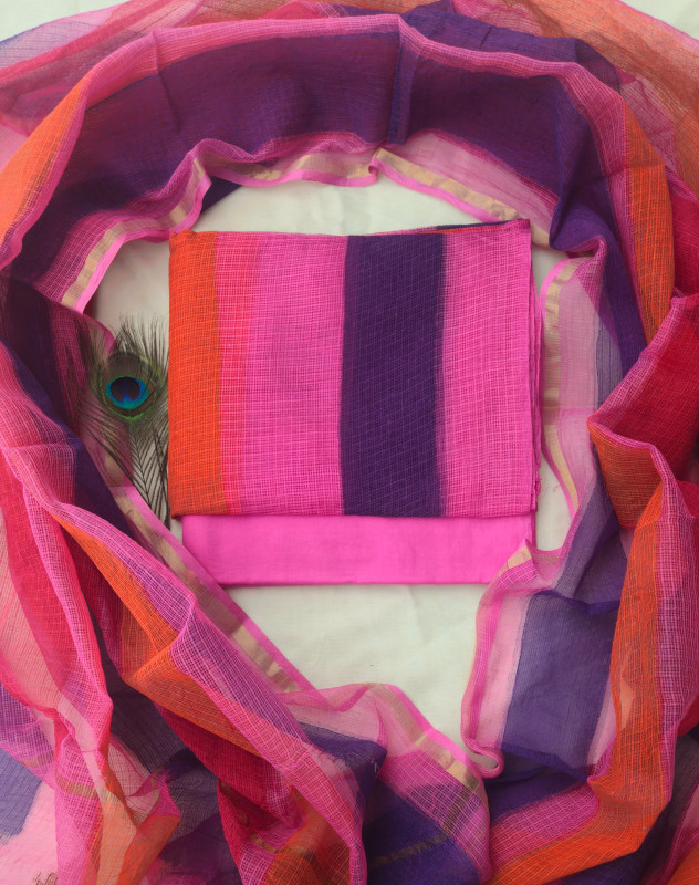 Multicolor Striped Cotton Kota Doria Suit 2.5m top & dupatta and 2.5m cotton cambric bottom
