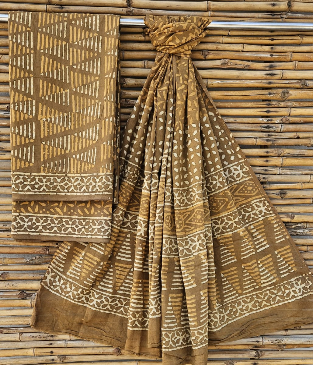 Rustic Brown and White Hand Block Print Cotton Suit Set