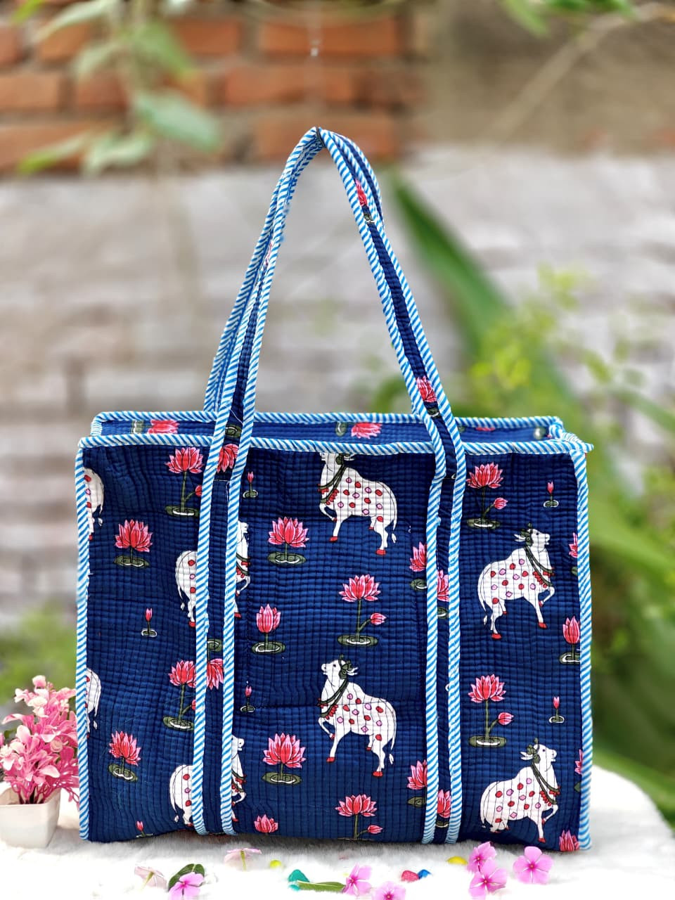 Dark blue quilted cotton  bag