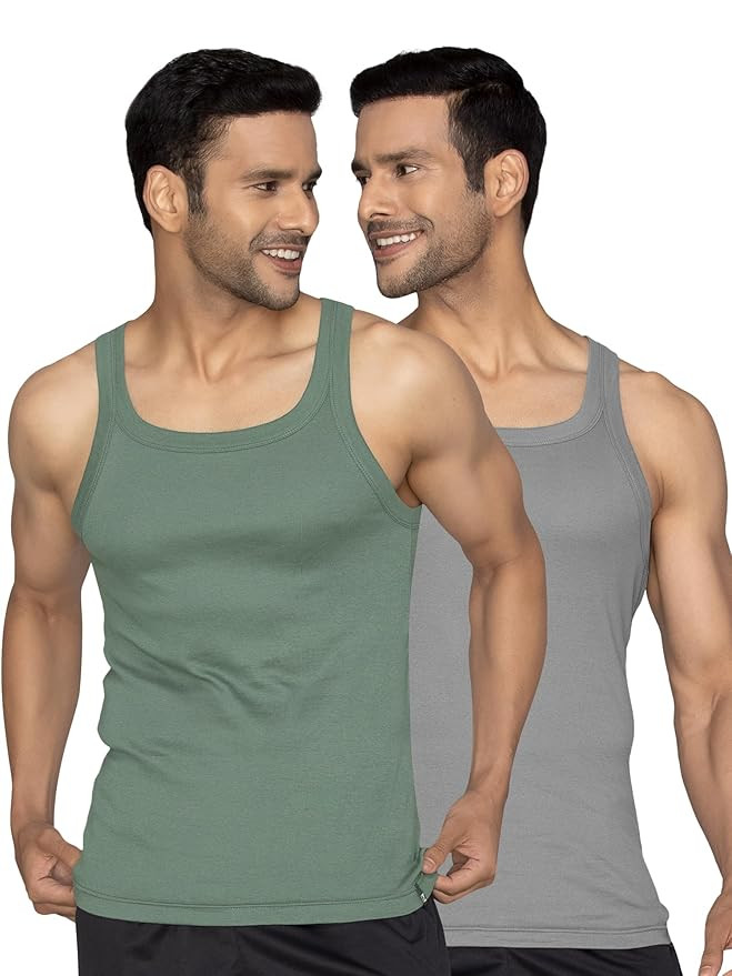 XYXX Men's 100% Cotton Ribbed Regular Fit Solid Square Neck Vest | Anti Bacterial Finish, Racer Back Baniyan for Man, Tag Free Comfort Man's Inner