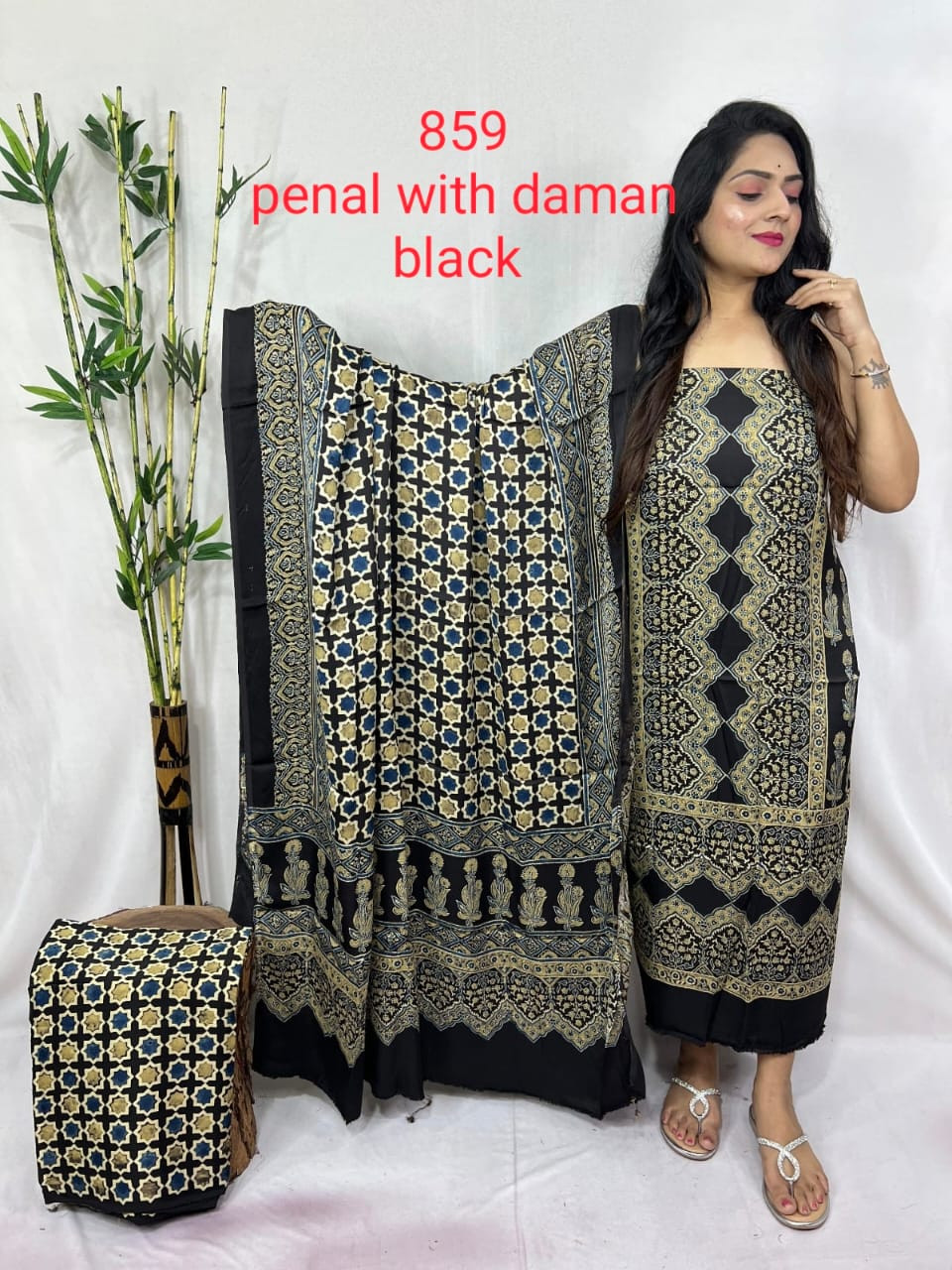 Daman Black   Saree suit traditional Ajrakh hand block printing