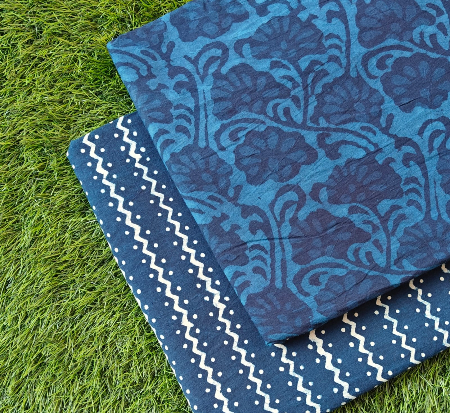 Indigo Bloom Classic – Cotton (60×60) Cambric Bagru Dabu Floral & Geometric Print Suit Set | Top 2.50 MTR + Bottom 2.50 MTR