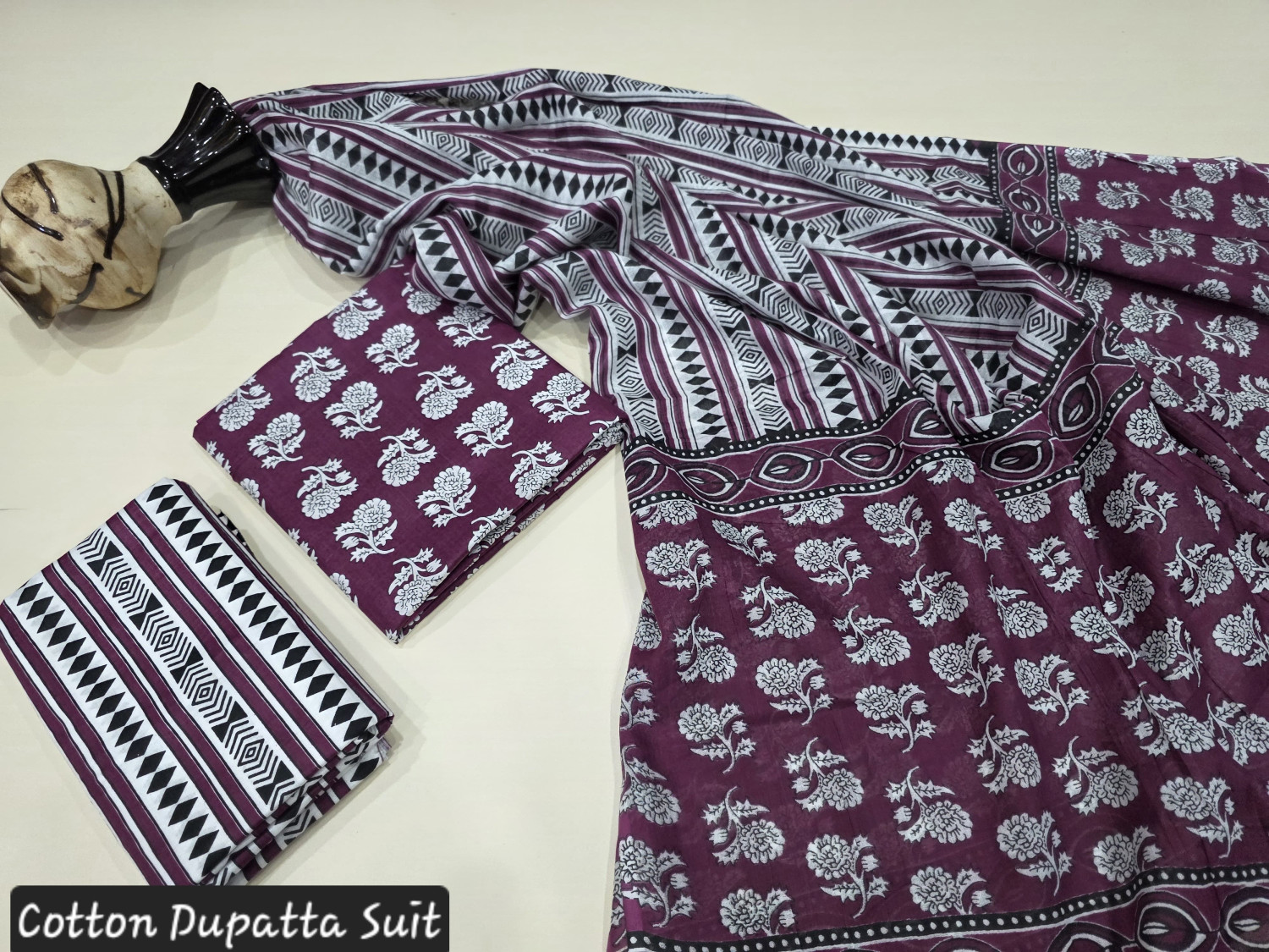 Purple/Wine Floral and Geometric Hand Block Print.