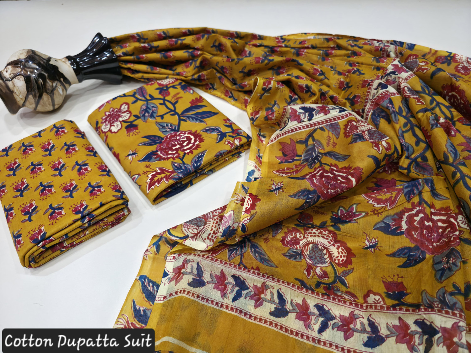 Mustard Yellow Floral Hand Block Print.