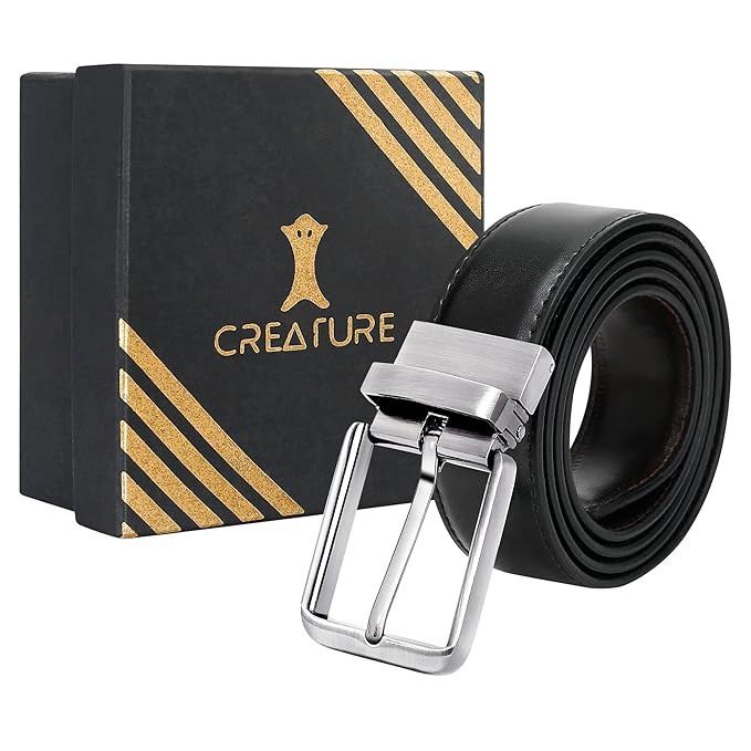 Creature Reversible Shiny Vegan Leather Formal Belt For Men (Color-Black/Brown||BL-014)