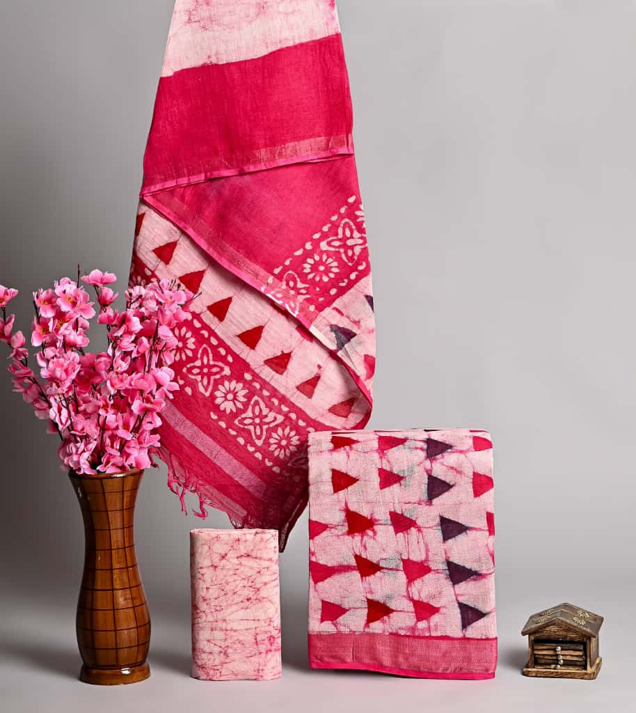 Pink Khadi Cotton Batik Print Unstiched Suit