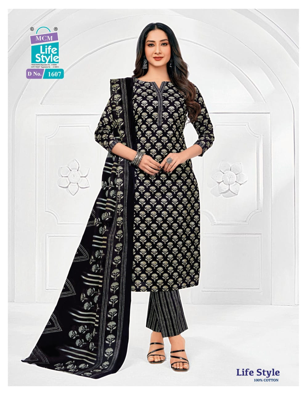 Elegant Black and White Cotton Printed Suit Set