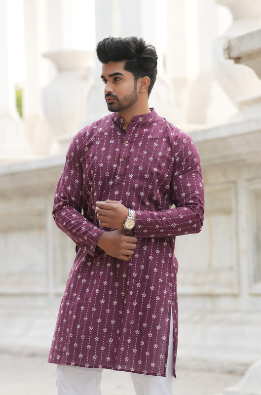 Maroon with White "Bel Buti" Print Kurta