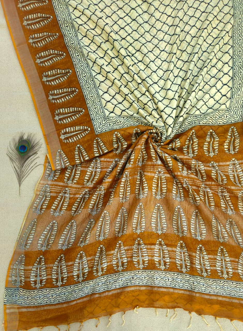 Shri Balaji Emporium 6768C Hand Block Printed Ajrak Modal Silk Saree