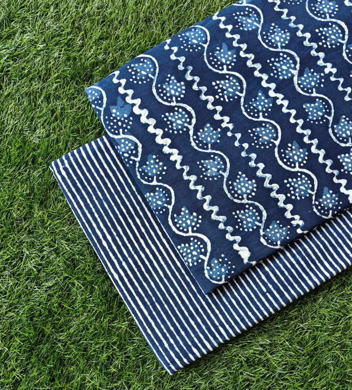 Premium Indigo Bagru Dabu Print Cotton (60×60) Cambric Suit Set – Top 2.50 MTR + Bottom 2.50 MTR