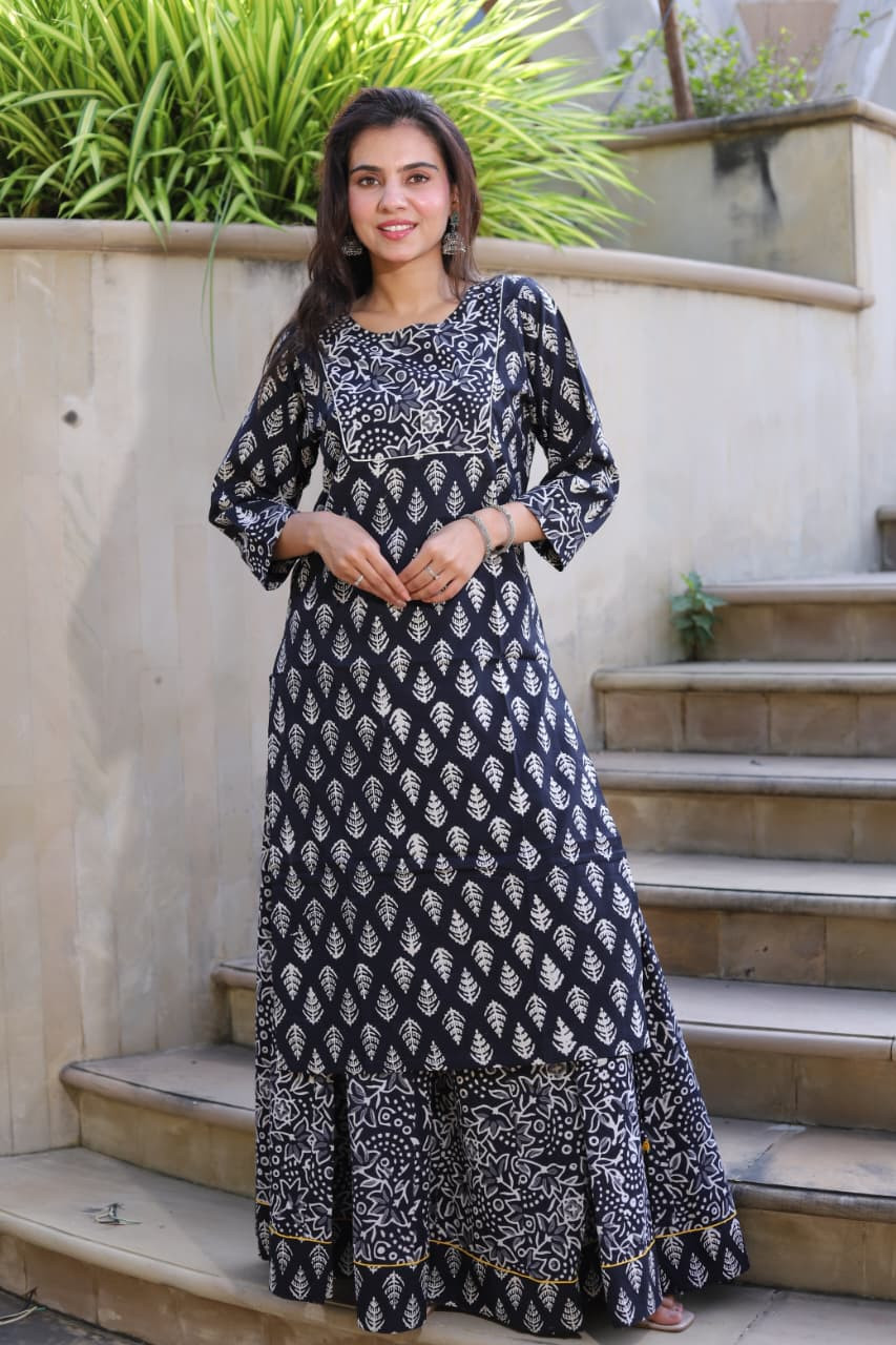 black and white cotton long "Kurta