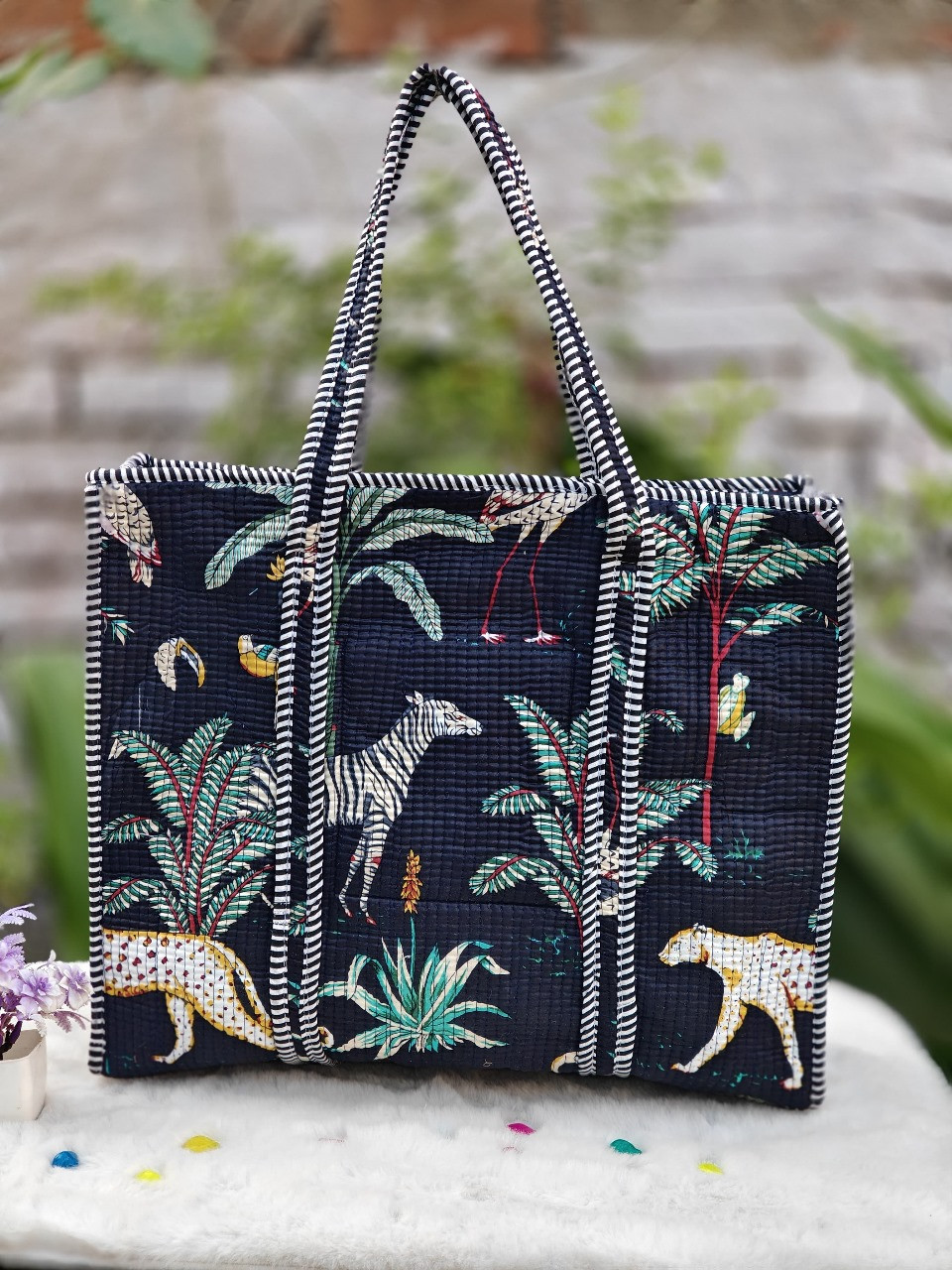 Jungle Night Quilted Cotton Tote Bag