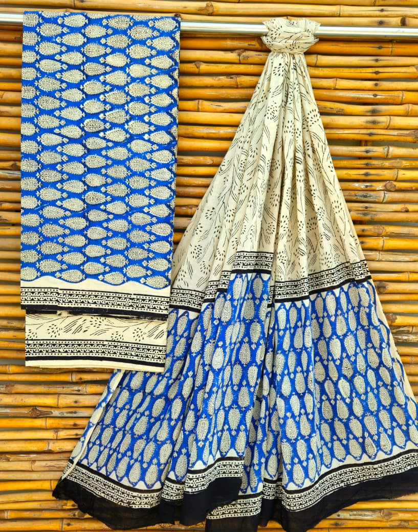 Timeless Blue and White Hand Block Print Cotton Suit Set