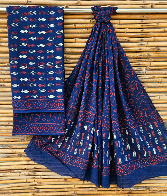 Indigo & Madder Red Hand-Block Print Cotton Suit Set