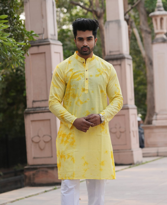 Yellow Tie-Dye Print Kurta
