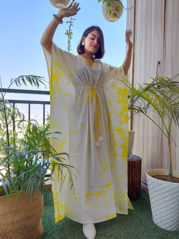 Cotton White Party Wear Digital Printed Kaftan