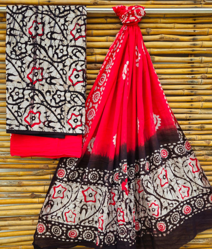 Stunning Red and Black Batik Print Cotton Suit Set
